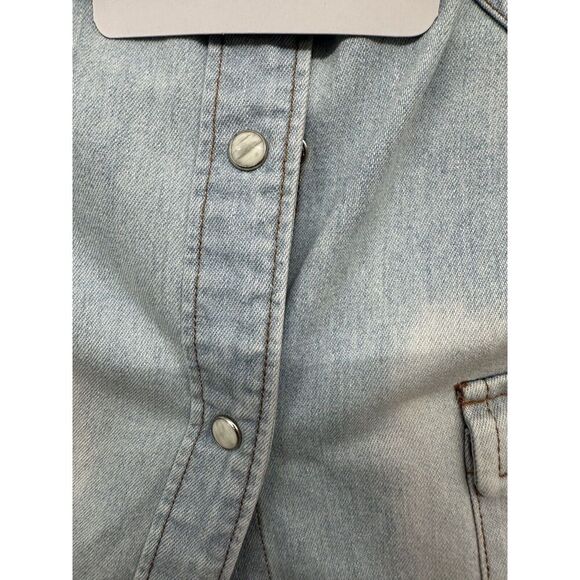 Vintage Et Vous 80’s Western Pearl Snap Women’s Medium Shirt Denim Faded Elbows - Picture 4 of 9